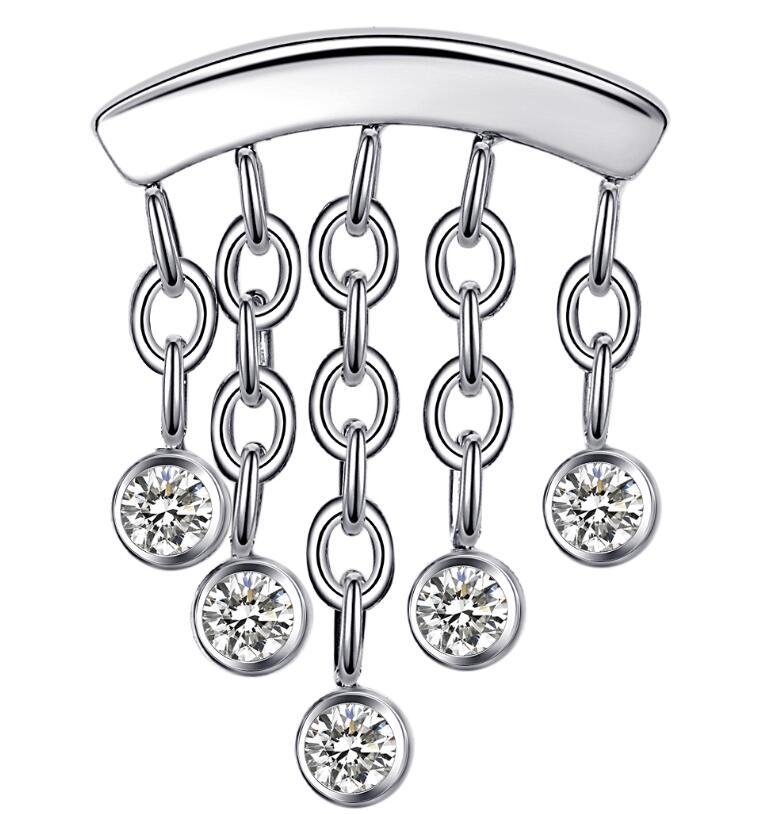 ASTM F136 Titanium Push in Bar Top with 5 Dangle Chains And CZ