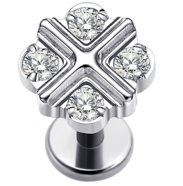 ASTM F136 Titanium Square Top with CZ And Cross Threaded Labret