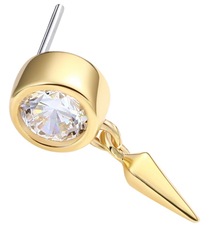 14K Gold Threadless Push In Round Cubic Zircon with Cone Top