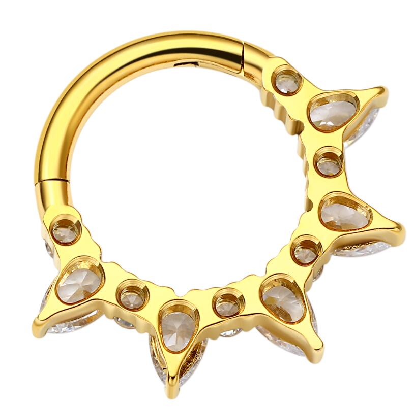 PVD Gold Plated over G23 Titanium Segment Ring with Round And Pear Cubic Zircon 