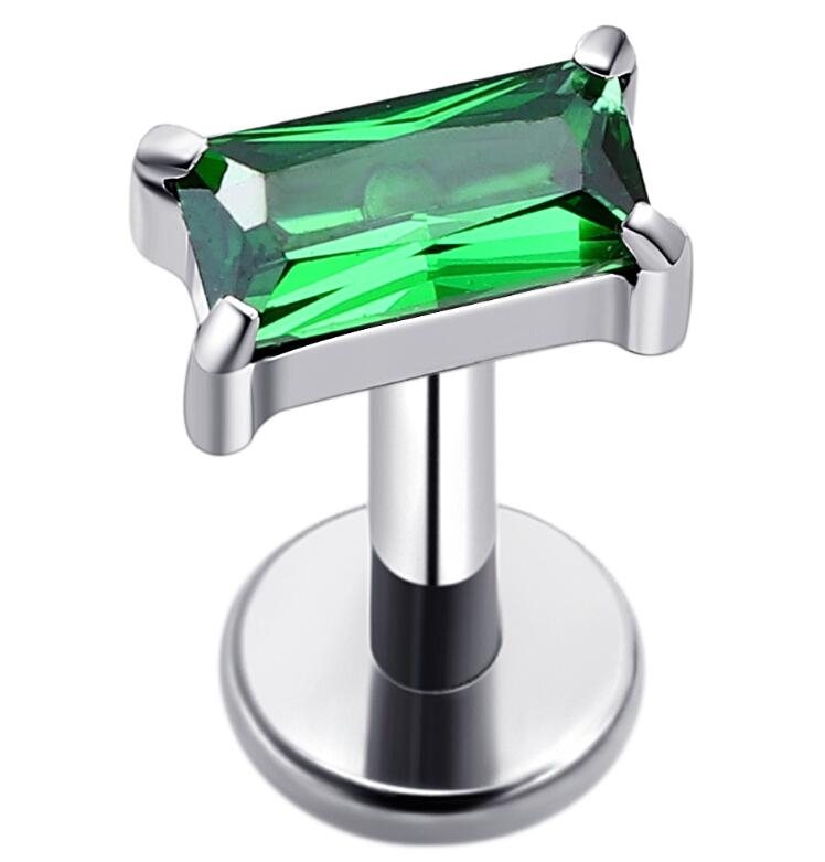 ASTM F136 Titanium Green Rectangle Cubic Zircon Threadless Labret