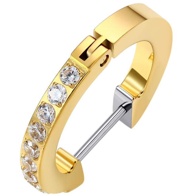 Gold PVD ASTM F136 Titanium Clicker Earring with Cubic Zircon