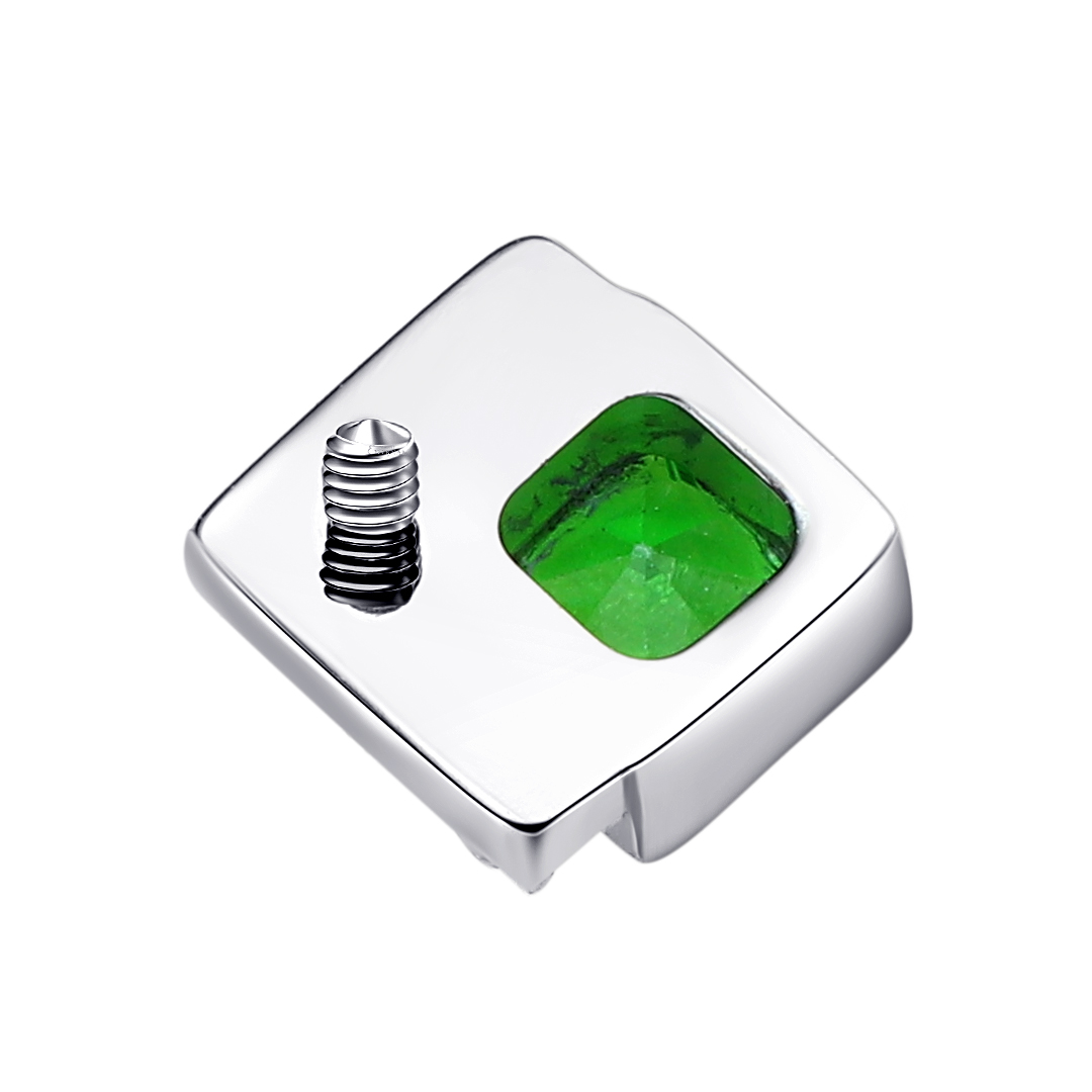 ASTM F136 Titanium Green Square CZ And Surrounding CZ Threaded Top