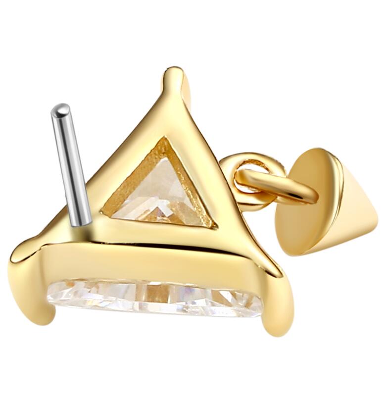 14K Gold Threadless Push In Triangle Cubic Zircon with Cone Top