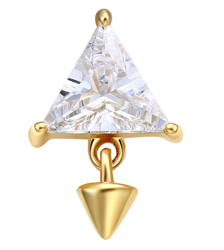 14K Gold Threadless Push In Triangle Cubic Zircon with Cone Top