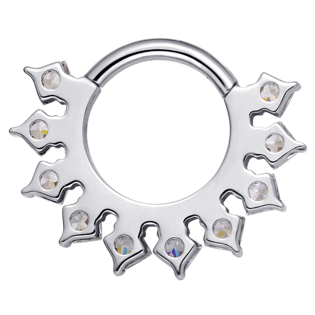 ASTM F136 Titanium Clicker Ring with Rows of Square CZ And Round CZ