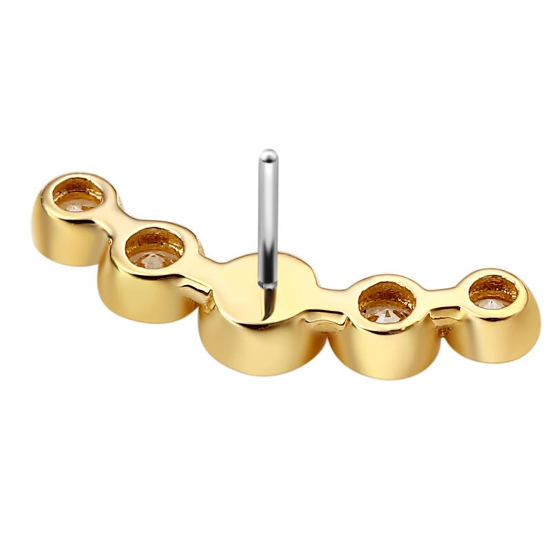 14K Gold Threadless A Row of Round Cubic Zircon Push In Top
