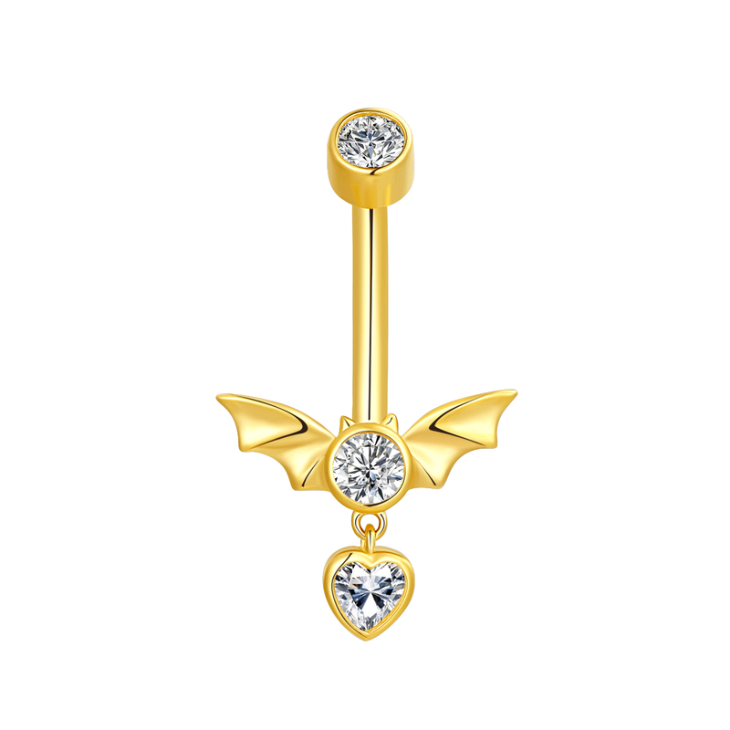 14K Solid Gold Bat Shaped Internally threaded Belly ring Jewelry 