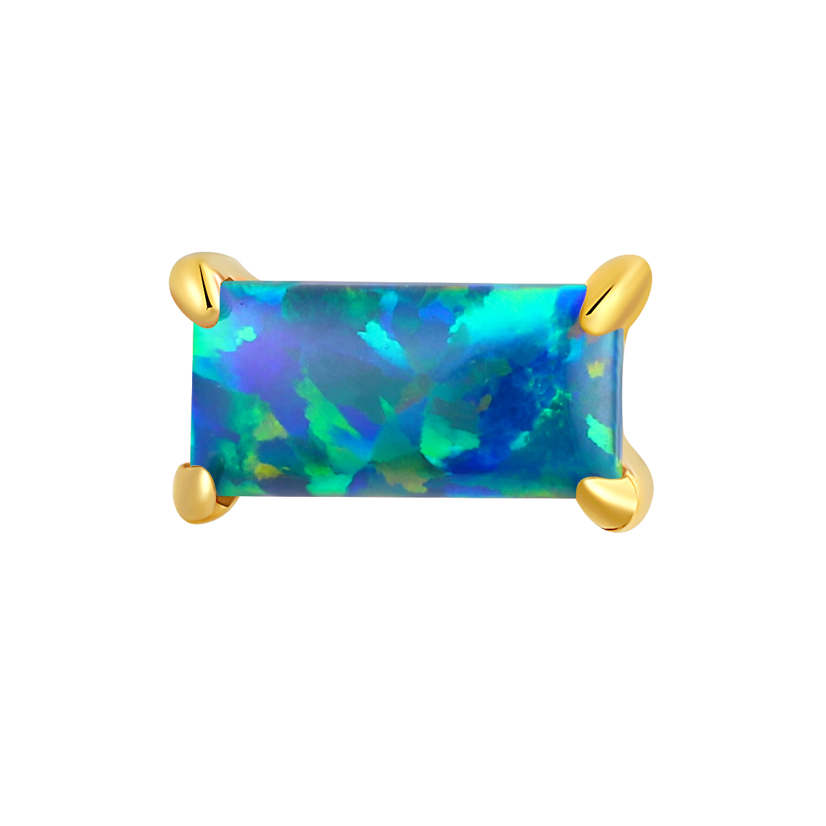 PVD gold ASTM F136 Titanium Rectangle Opal Stone Threadless Top Piercing Jewelry 