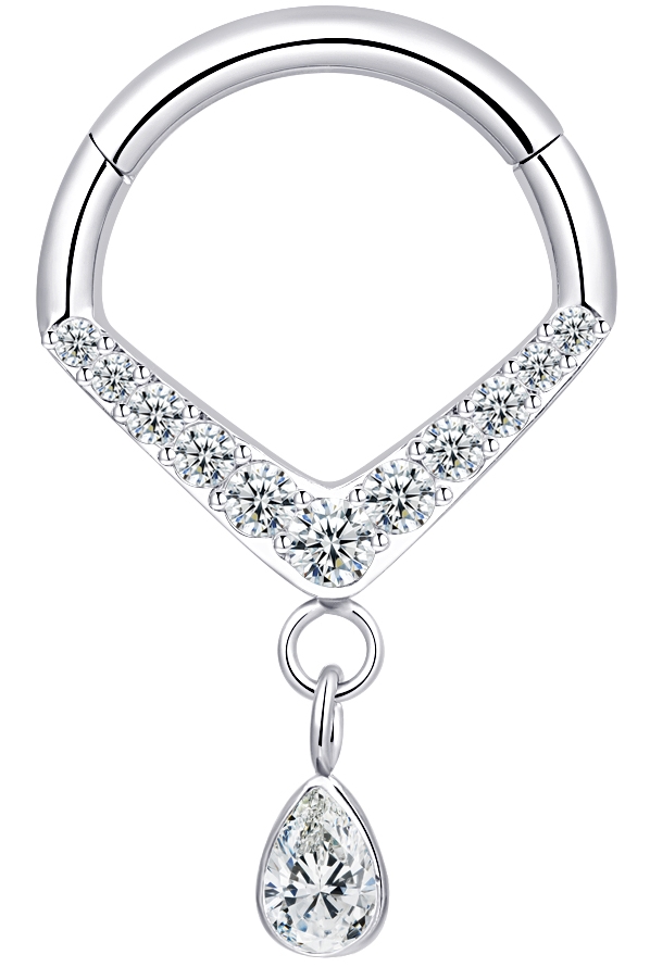 ASTM F136 Titanium CZ Paved and Dangling CZ Hinged Segment Ring