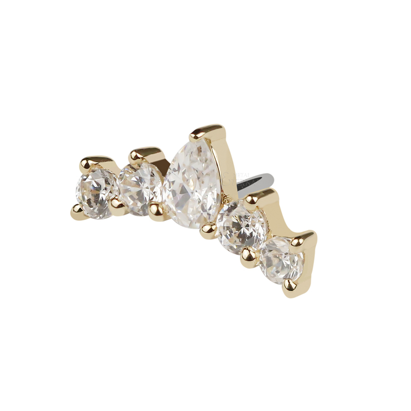 14KT Gold Threadless with 5 Prong Set Tear CZ Piercing Ends