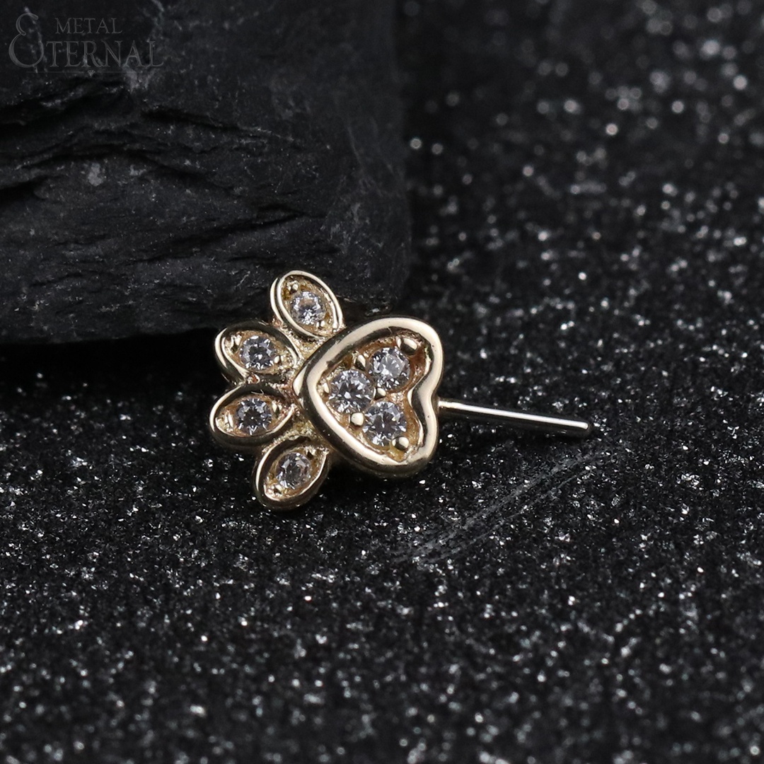 14Kt Gold Threadless Nipple Piercing Claw With Cubic Zircon End