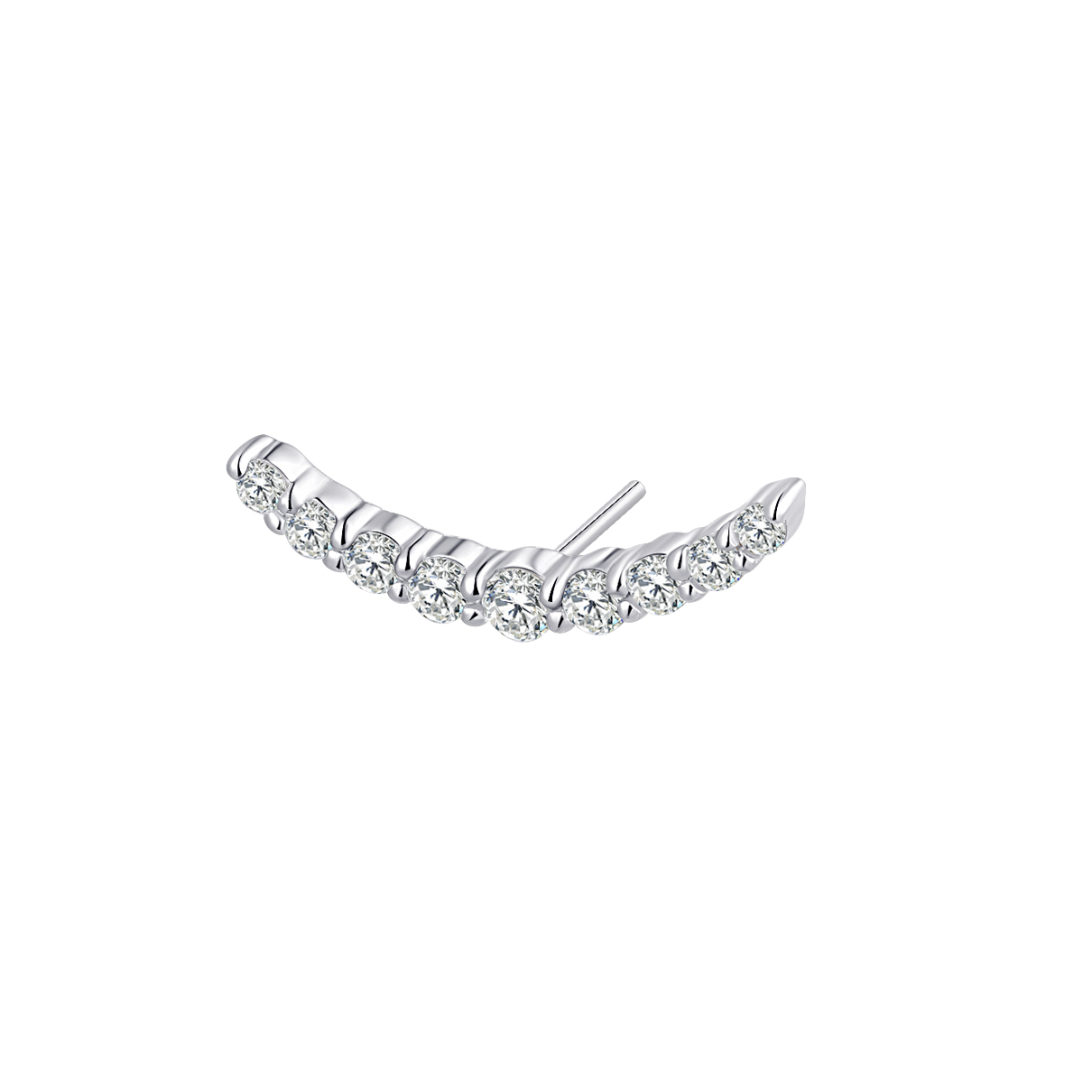 14K Solid Gold Threadless Push In Long CZ Curved Top Piercing Jewelry 