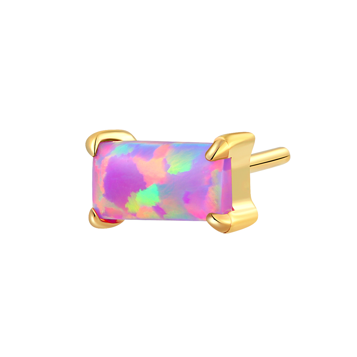 PVD gold ASTM F136 Titanium Rectangle Opal Stone Threadless Top Piercing Jewelry 