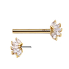 14K Solid Gold Threadless Nipple Bar With 5 Marquise CZ 
