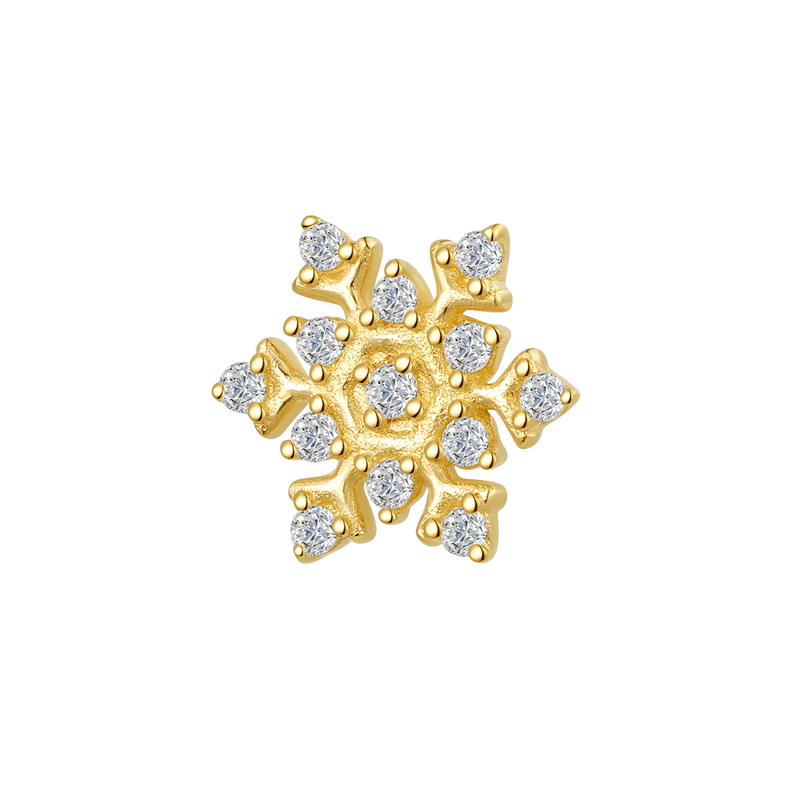 14K Solid Gold Snowflake Threadless Push In Piercing Jewelry 