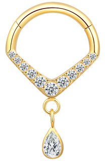 ASTM F136 Titanium CZ Paved and Dangling CZ Hinged Segment Ring