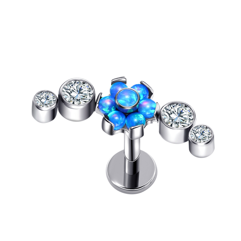 G23 Titanium Threaded Labret with Opal/CZ Stones