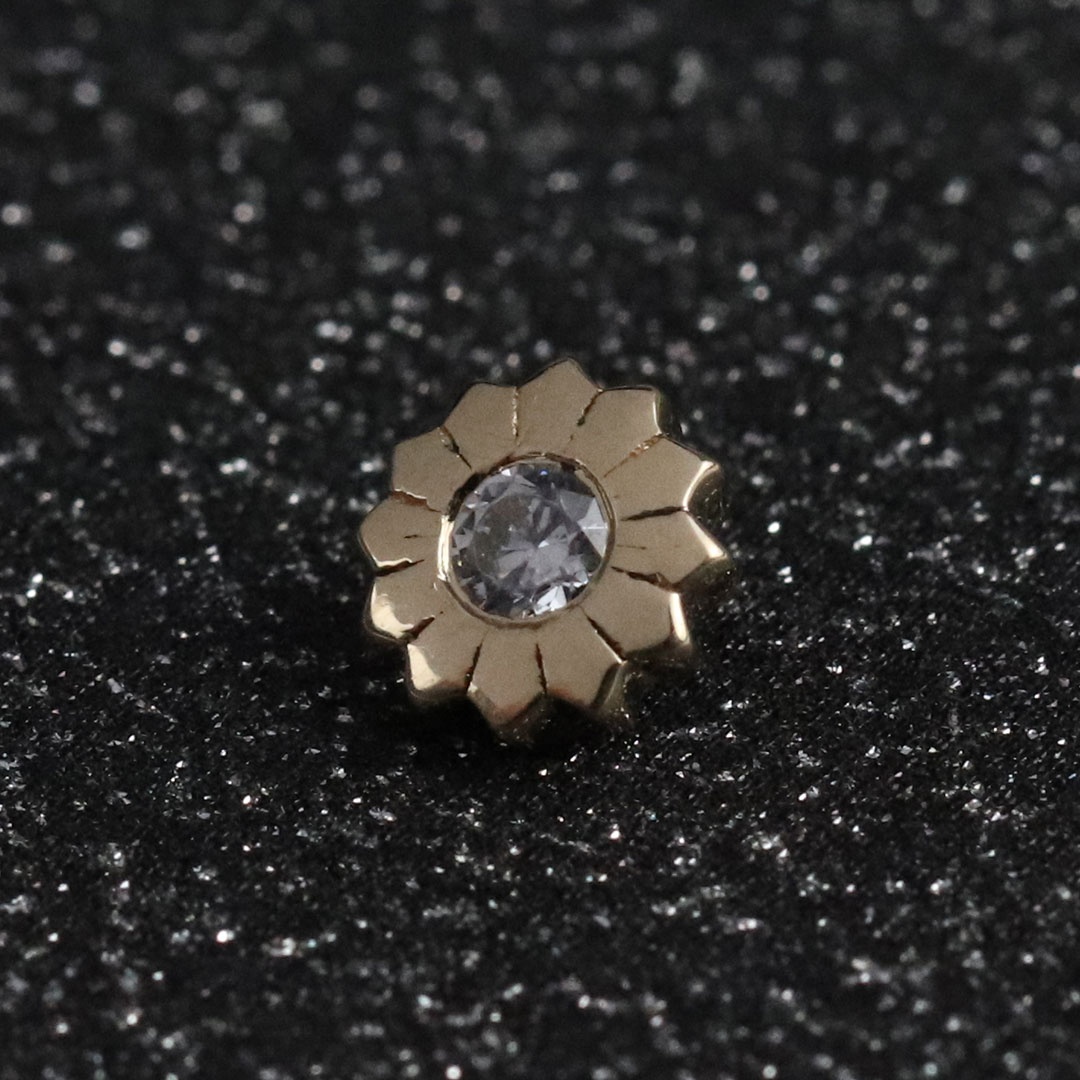 14K Gold Threadless Push In Flower with Cubic Zircon Top Piercing