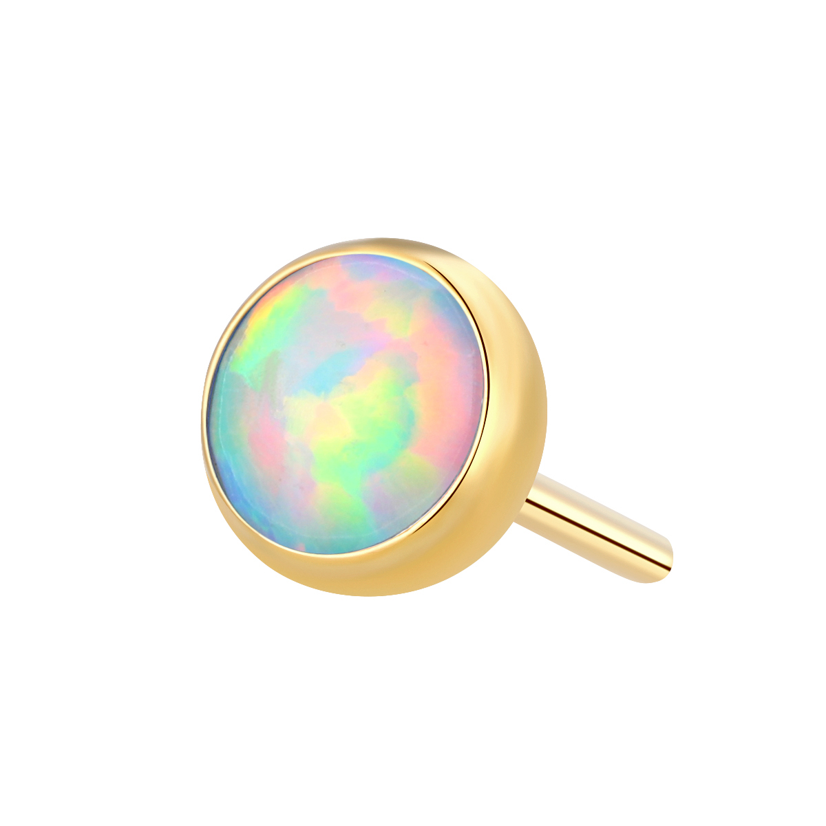 PVD gold ASTM F136 Titanium Round Opal Stone Threadless Top Piercing Jewelry 