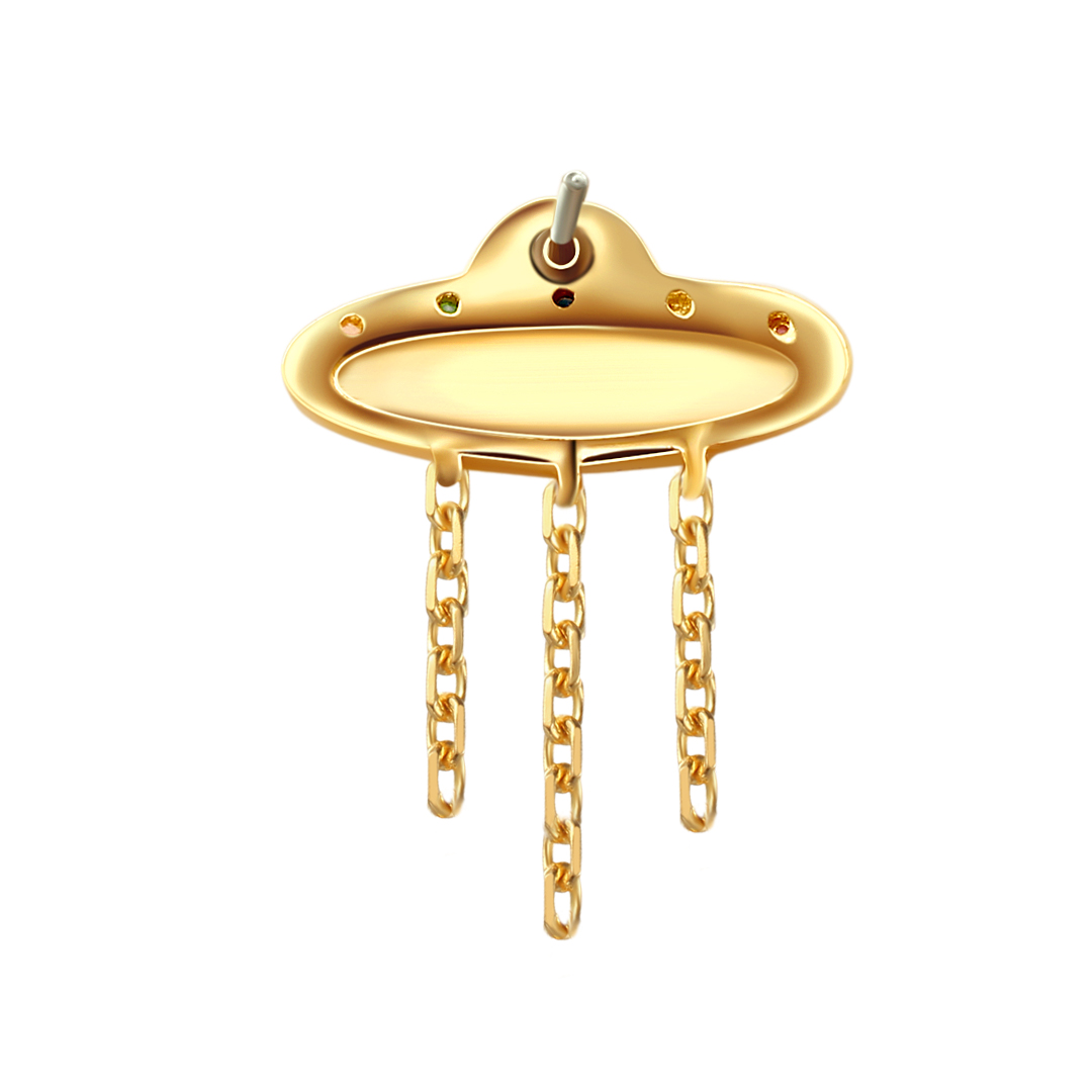 14K Solid Gold Spacecraft Threadeless Pin Piercing Jewelry