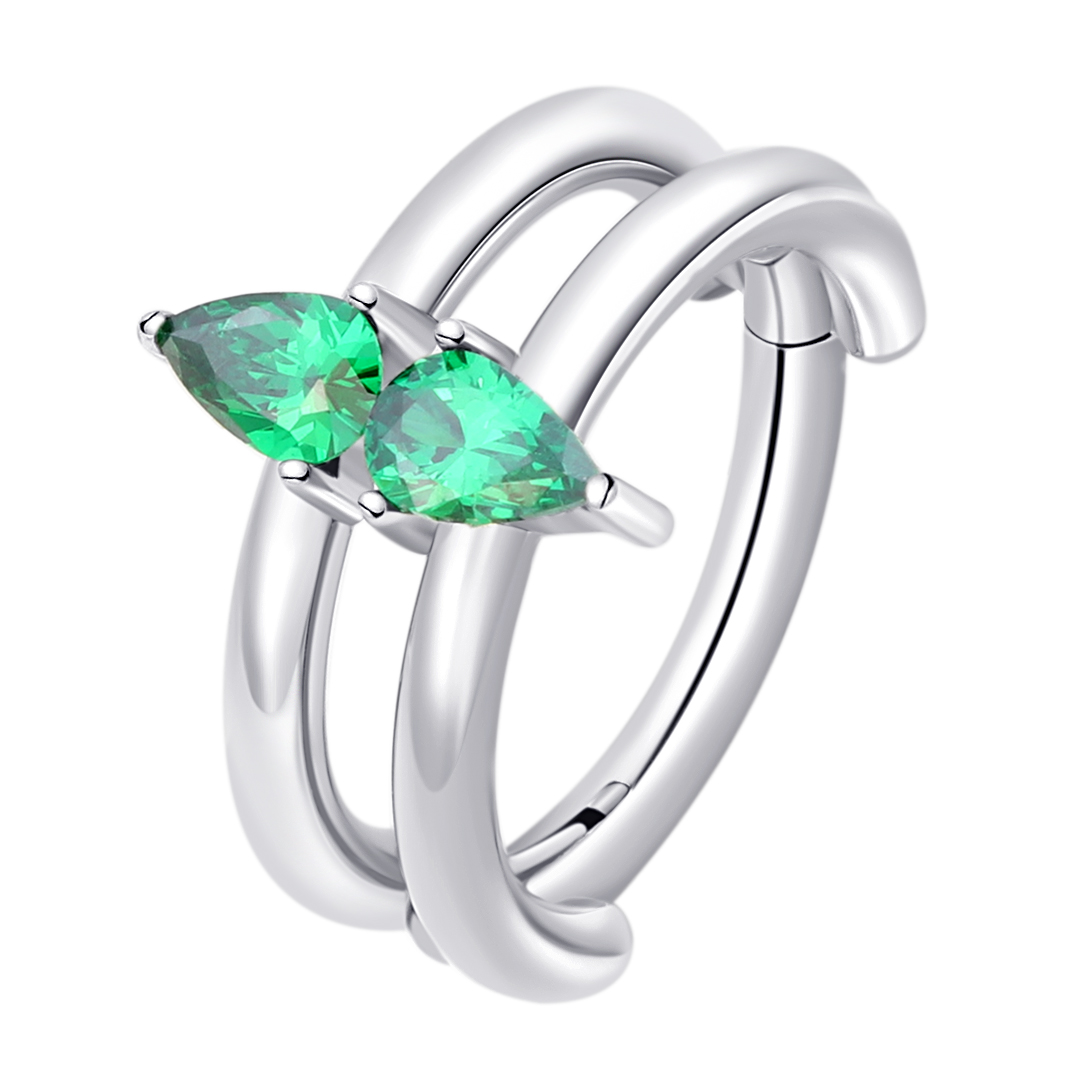 ASTM F136 Titanium Green CZ Tear Drop Hinged Segment Ring