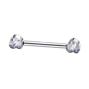 Eternal Metal ASTM F136 Titanium Threadless Prong CZ Heart Barbells Piercing Jewelry Nipple Piercing