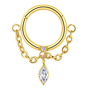 ASTM F136 Horse Eye Shaped Jewel Chain Hinged Segment Ring