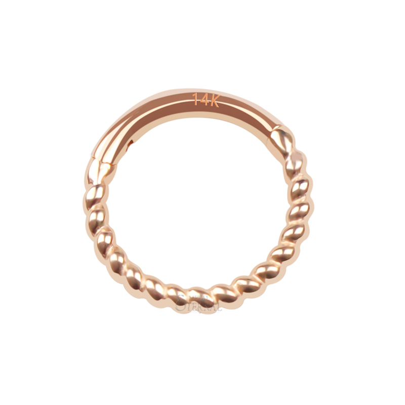 14KT Solid Rose Gold Twisted Effect Hinged Segment Clicker