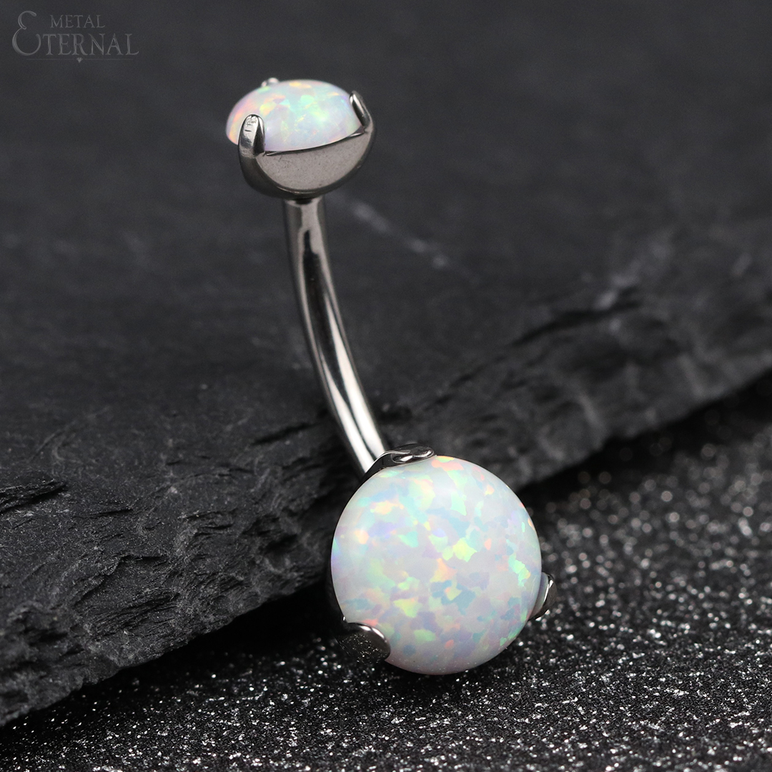 Titanium Internally Threaded Prong Set Synthetic Opal Stone Belly Piercing