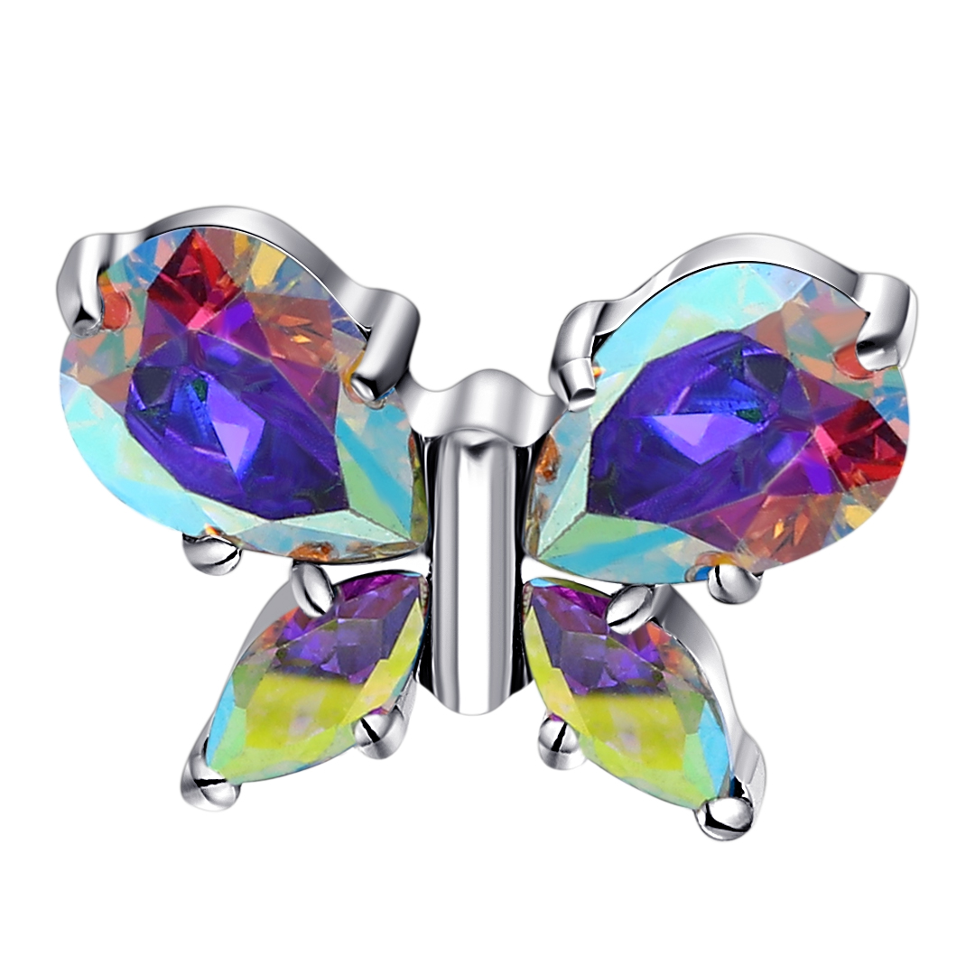 Butterfly Shaped With Zircon ASTM F136 Titanium Internally Threaded Labret Studs