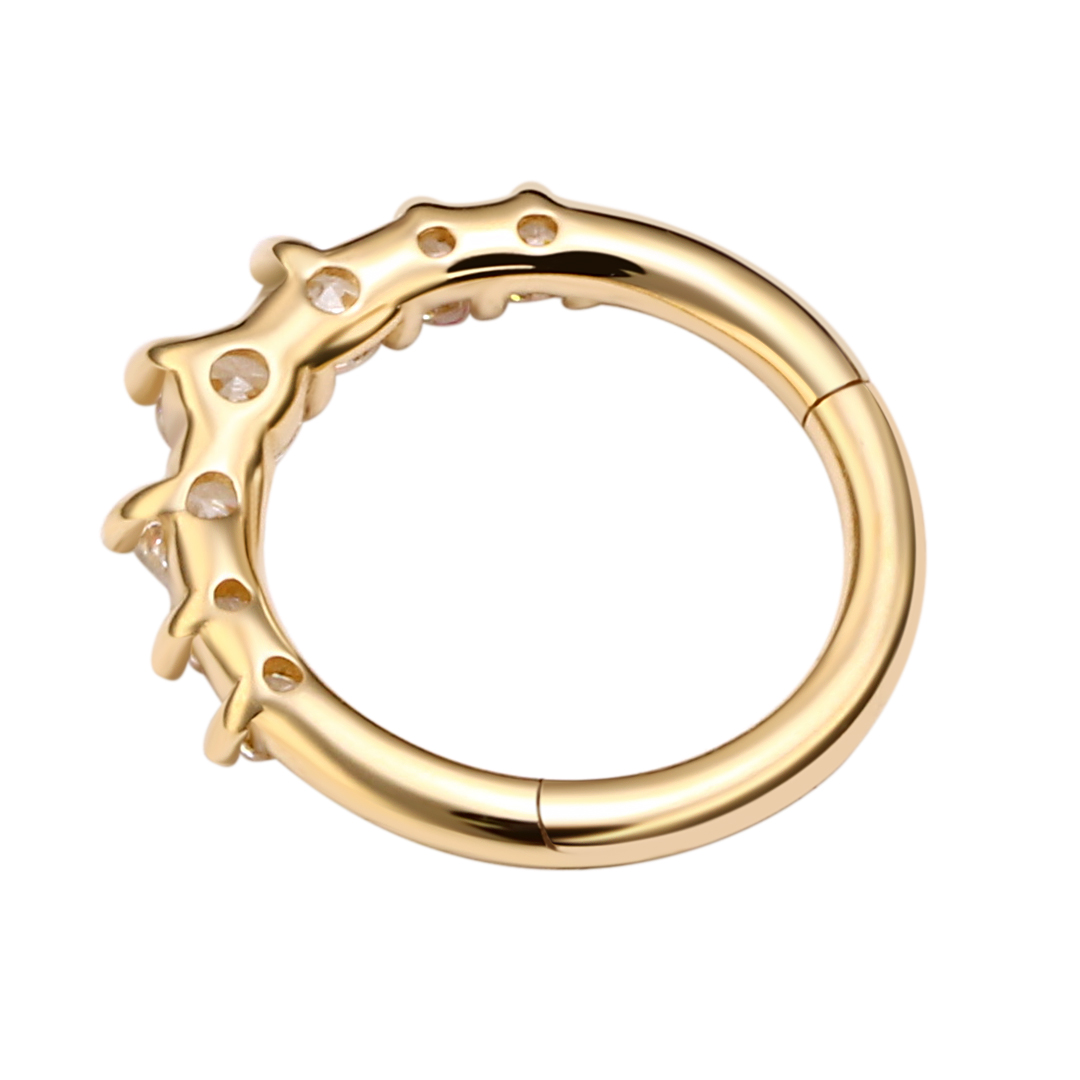 14K Gold Forward Facing 7CZ Hinged Segment Hoop Ring
