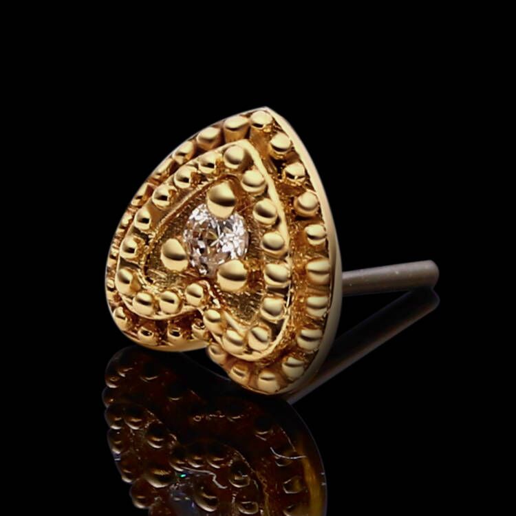 Eternal Metal 14K Solid Gold Heart with Cubic Zircon Threadless Top Piercing Jewelry