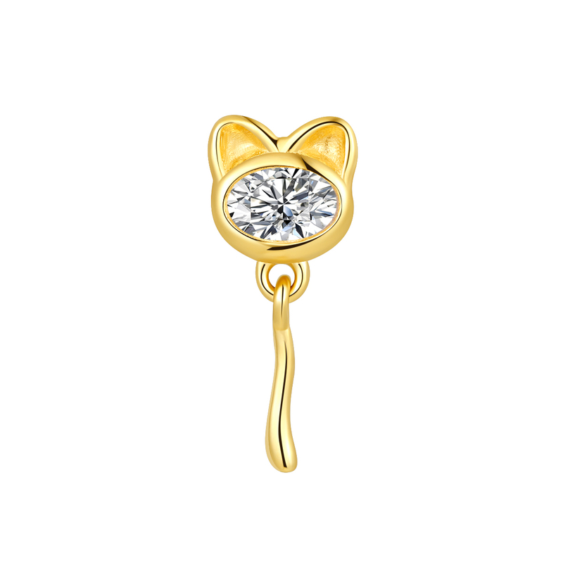 14K Solid Gold Cat Internally Labret Stud Jewelry 