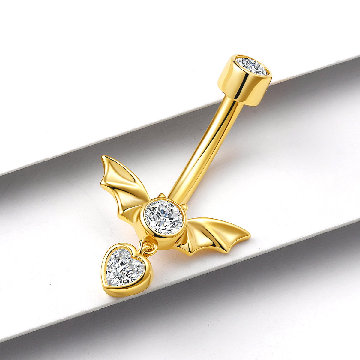 14K Solid Gold Bat Shaped Internally threaded Belly ring Jewelry 