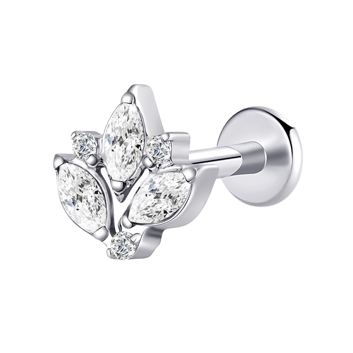 ASTM F136 Titanium Grass Shape Threadless Top with Clear Zircon