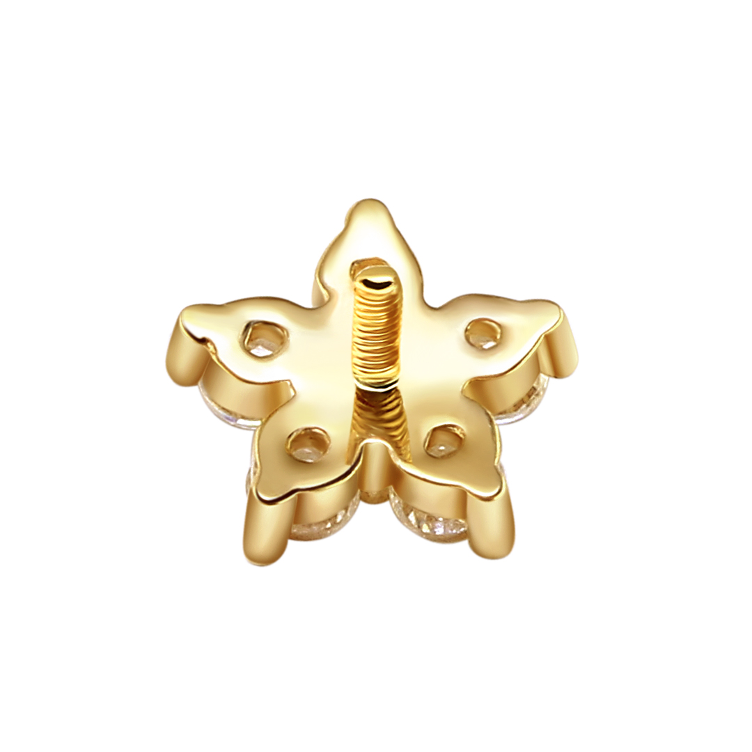 14K Solid Gold Internally Threaded Labret Studs With Flower Sheped Tops