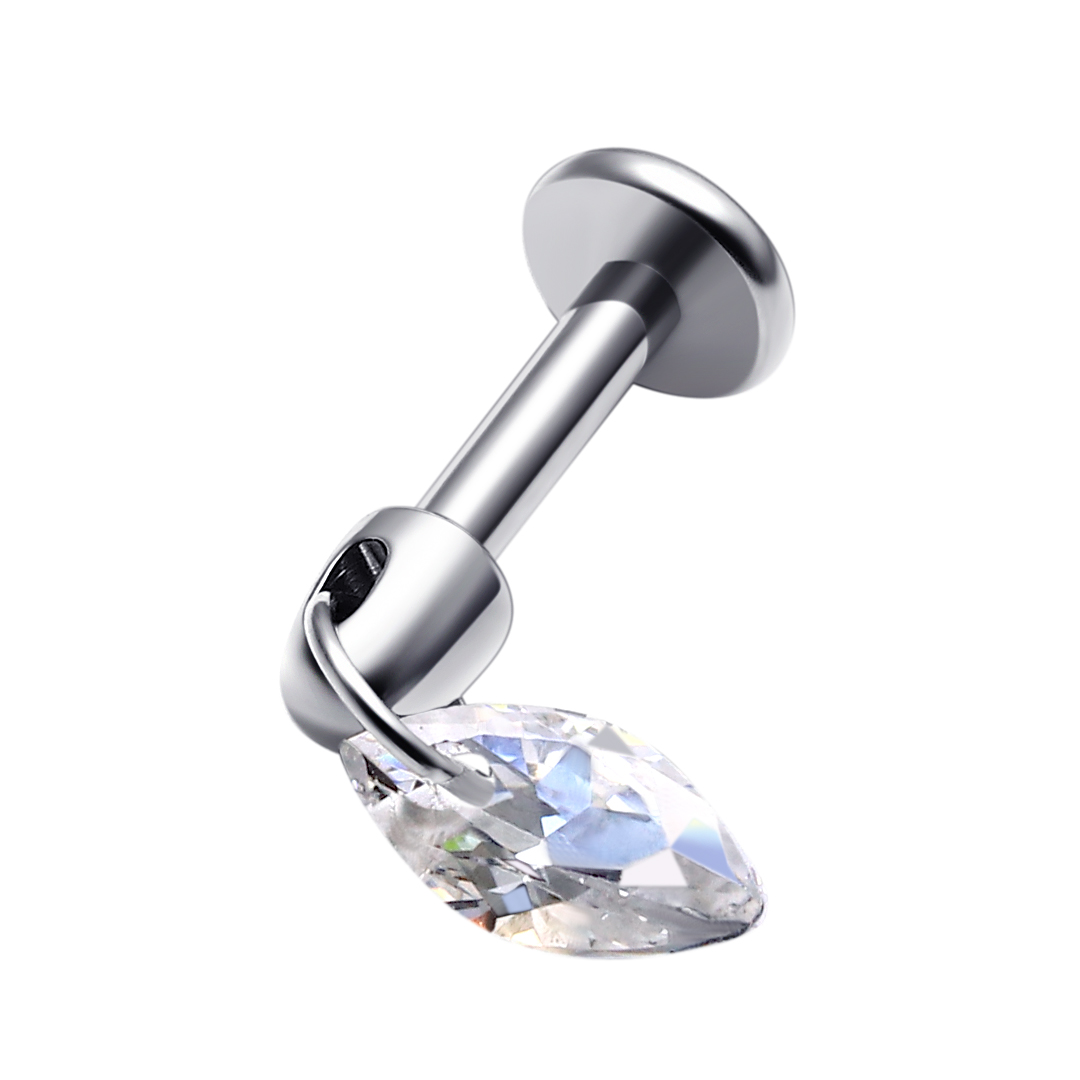 Water Drop Shape With 5A Clear Zircon Helix Tops Labret 