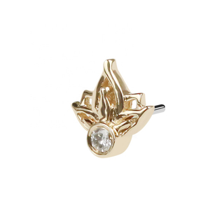 14K Gold Threadless Push In Three Leaves with Cubic Zircon Top