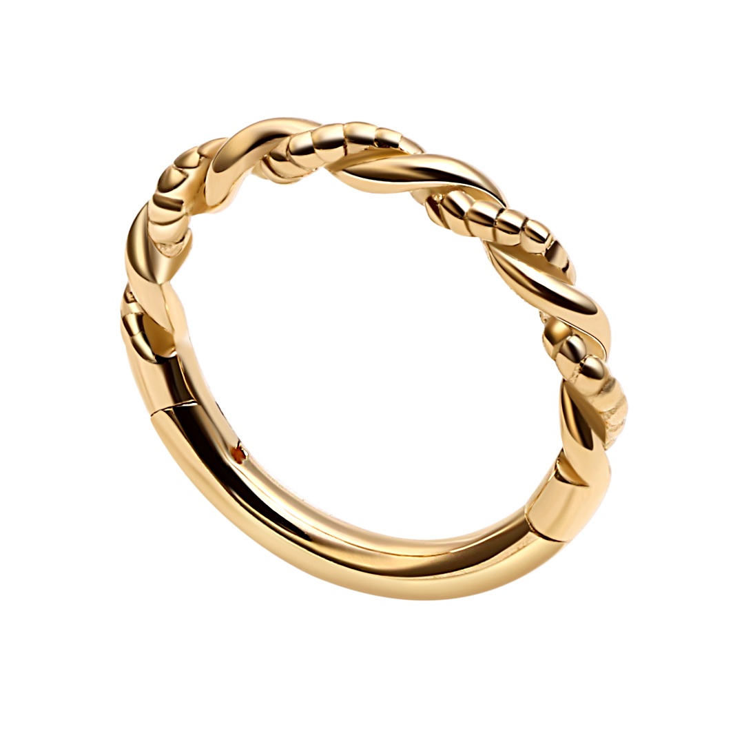 14K Solid Gold Weaved Segment Ring Hoop