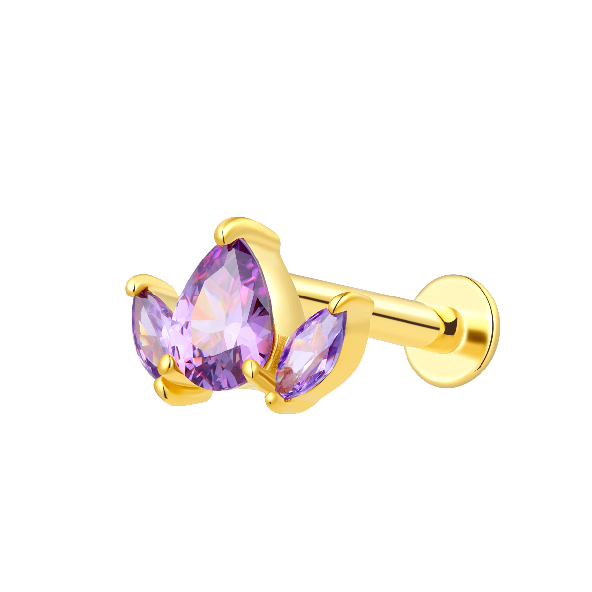 14K Solid Gold Internally Threaded Labret Stud Piercing Jewelry 