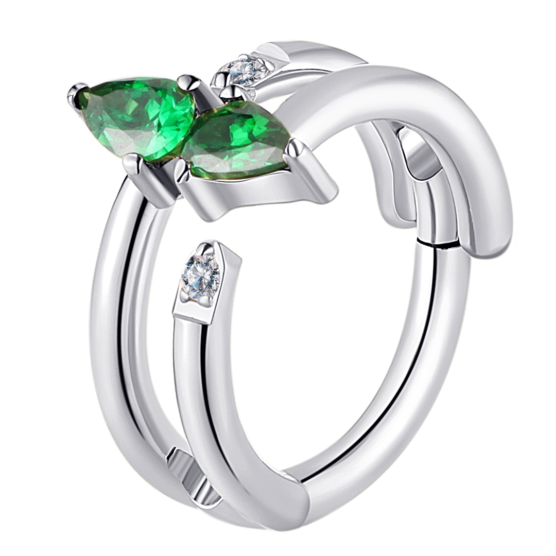 ASTM F136 Titanium Green CZ Paved Tear Drop Hinged Segment Ring