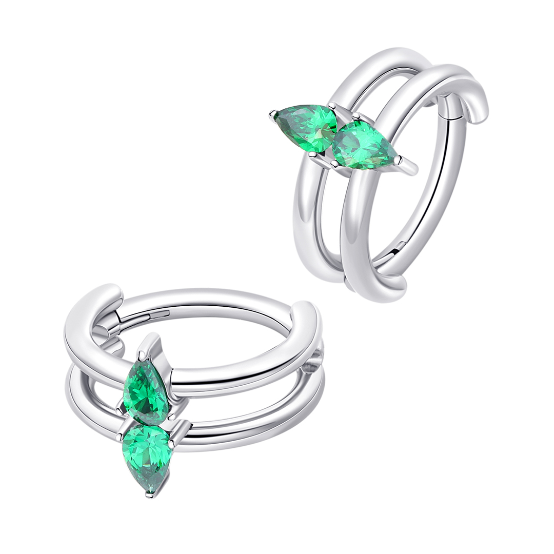 ASTM F136 Titanium Green CZ Tear Drop Hinged Segment Ring