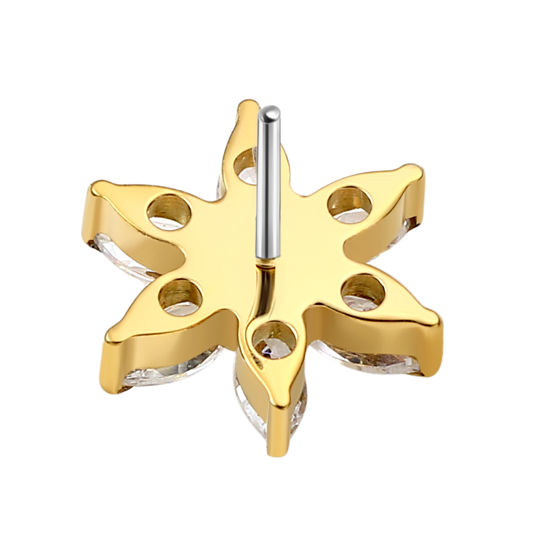ASTM F136 PVD Gold Titanium CZ Setting Flower Threadless Top Piercing Jewelry 
