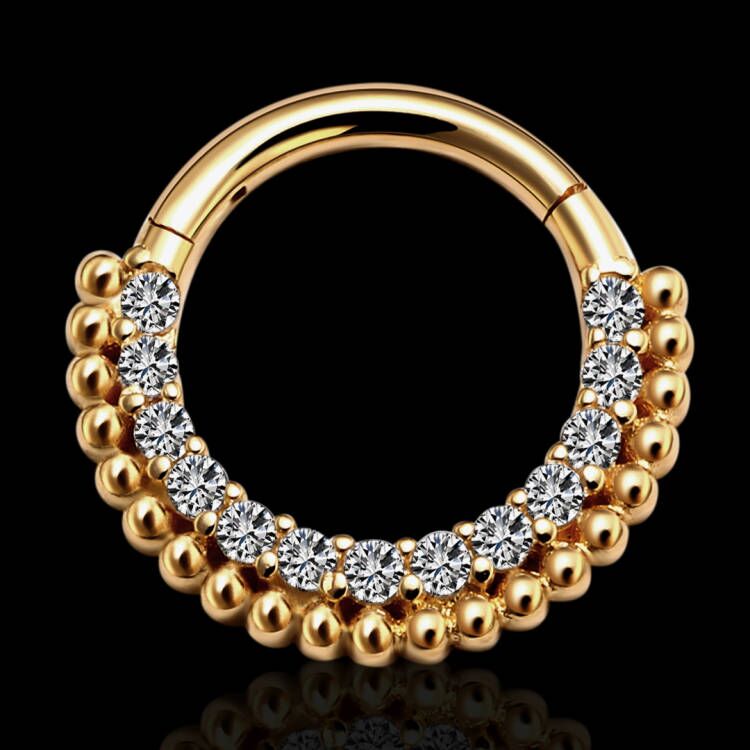 Eternal Metal 14K Yellow Gold A Row of CZ And Balls Segment Ring Piercing Jewelry