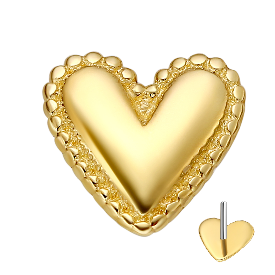 14k Solid Gold Threadless Tops With Heart Shaped