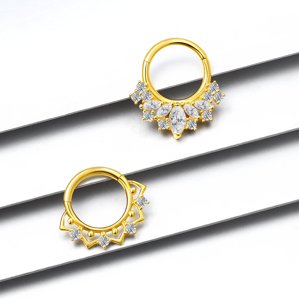 14K Solid Gold Hinged Segment Clicker Hoop Ring Piercing Jewelry 