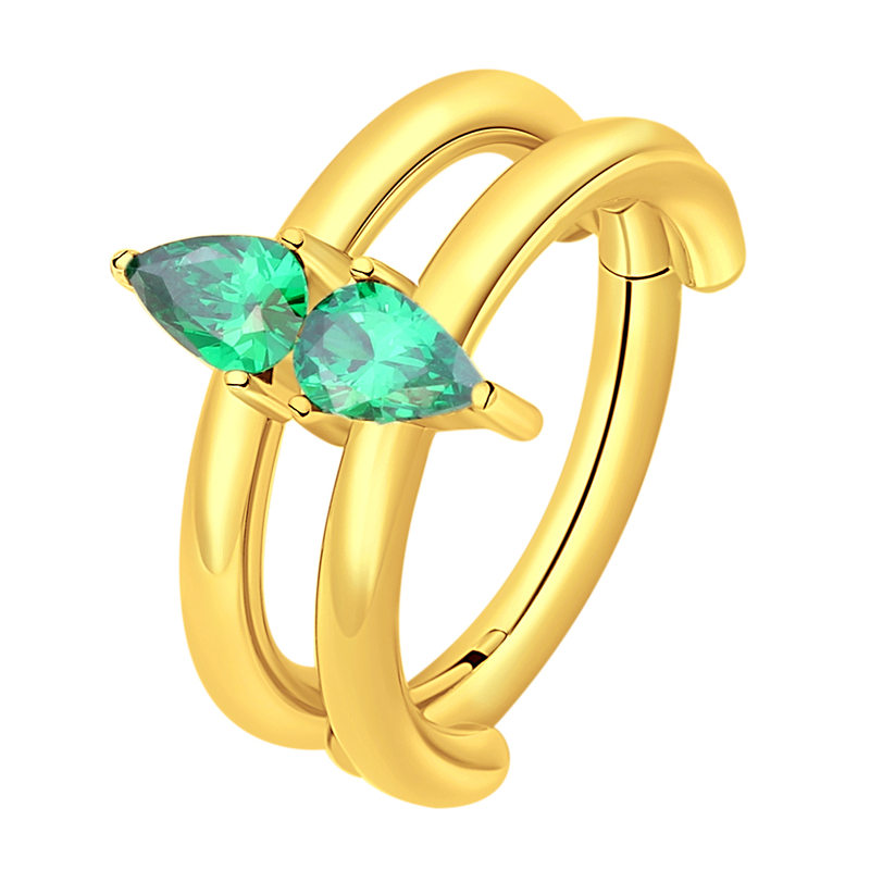 ASTM F136 Titanium Green CZ Tear Drop Hinged Segment Ring
