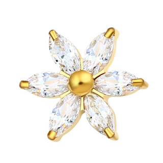 ASTM F136 PVD Gold Titanium CZ Setting Flower Threadless Top Piercing Jewelry 