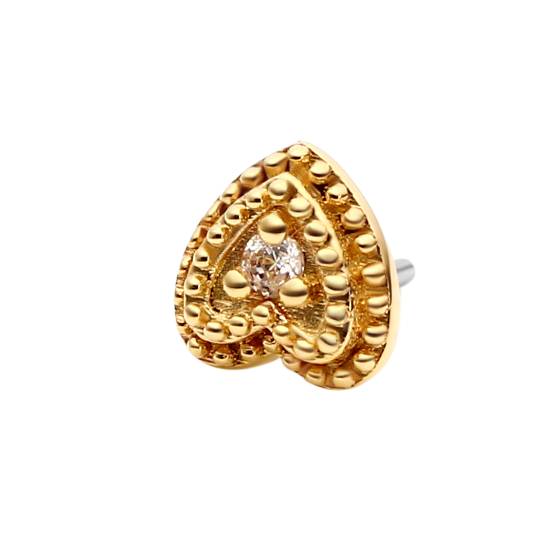 Eternal Metal 14K Solid Gold Heart with Cubic Zircon Threadless Top Piercing Jewelry